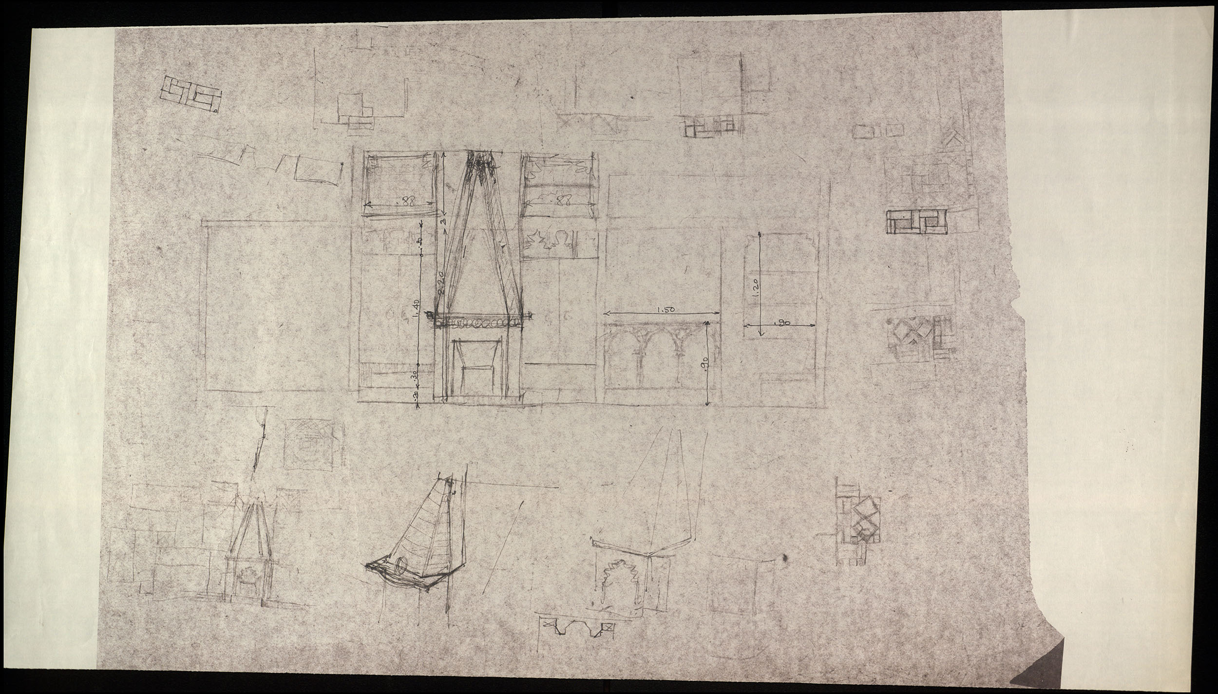 Hassan Fathy - Unidentified sketch of a fireplace, with details