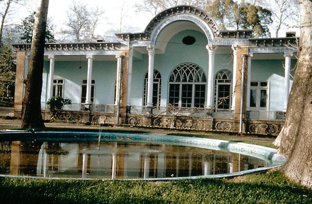 Exterior view showing pavilion and circular pool