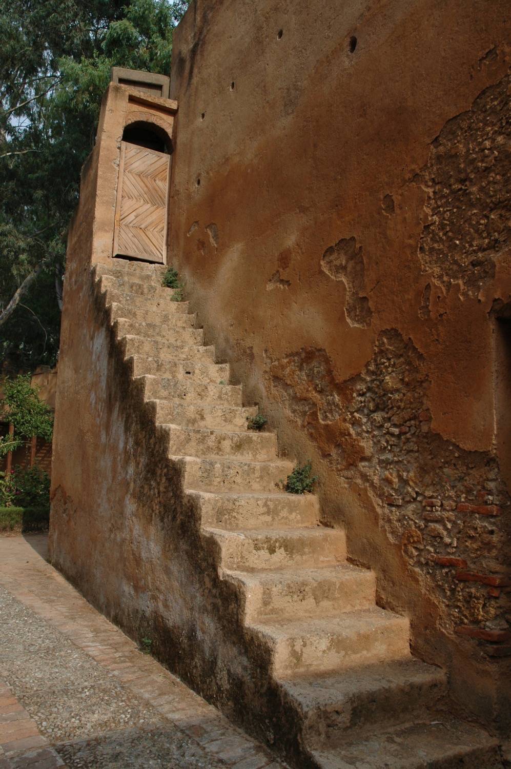 An exterior staircase in the city walls