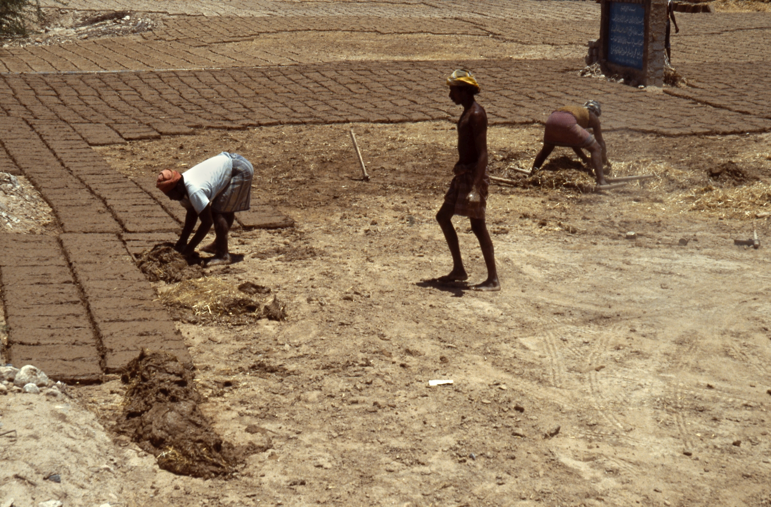 Peggy Crawford - Hadramaut. Laborers making bricks with straw and mud