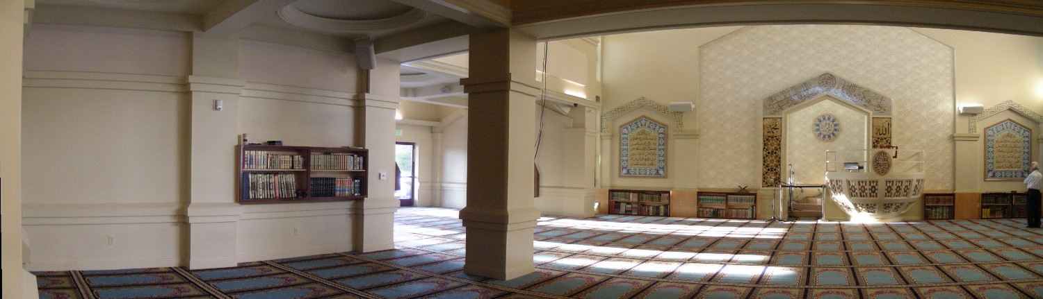 Panorama of prayer hall, looking towards qibla wall