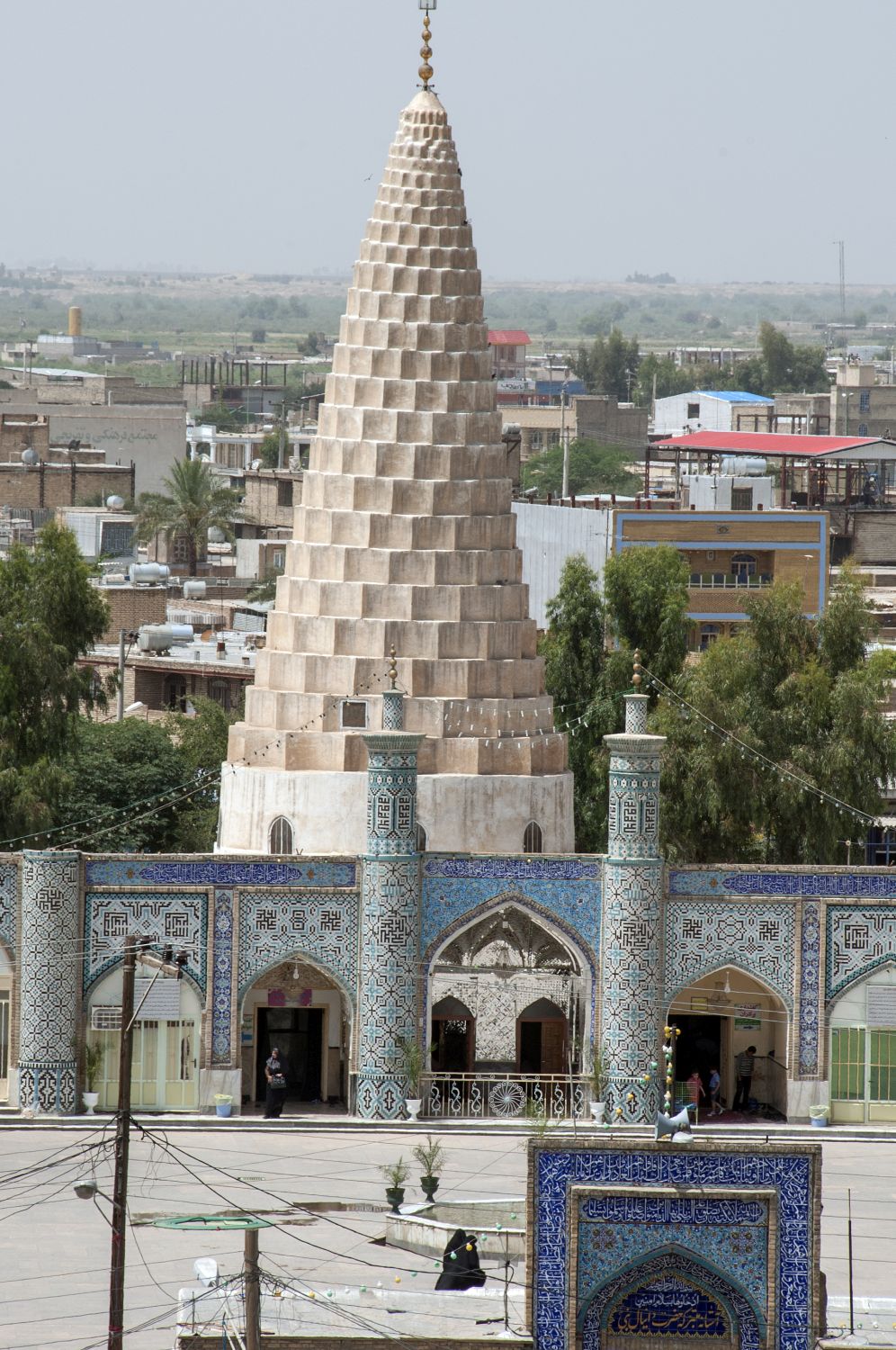 View from east overlooking forecourt with muqarnas dome in background.