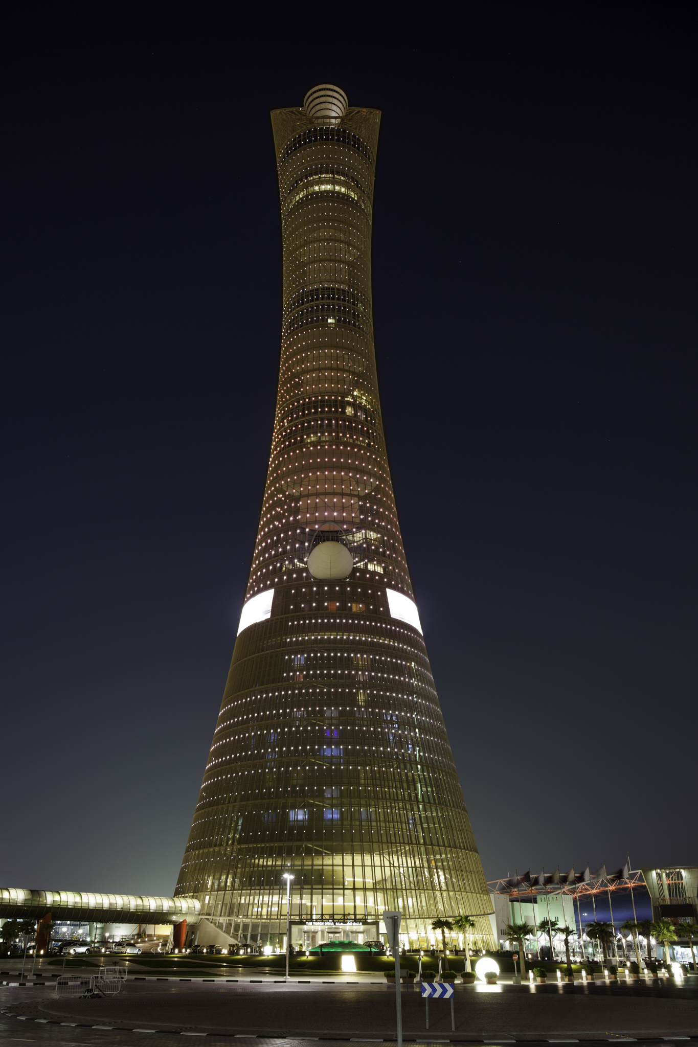 <p>Exterior view of the illuminated tower</p>