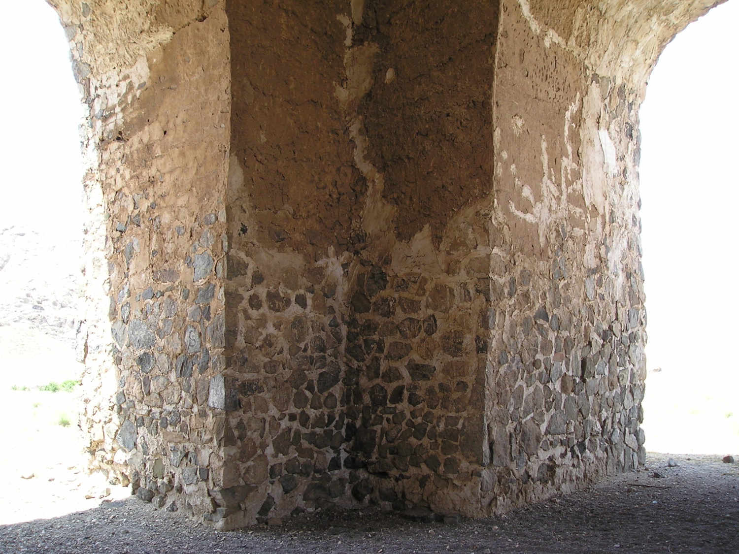 Interior detail of the base of the temple walls at the intersection of two piers