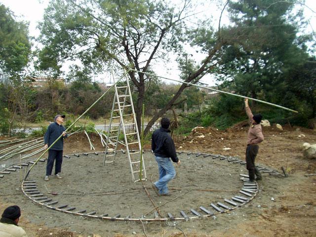 Under construction, fixing first two bamboos