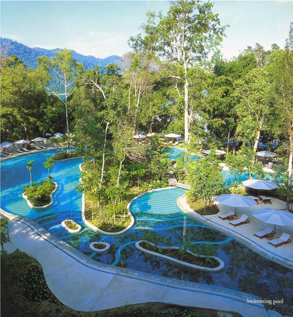 View of the pool integrated with existing trees