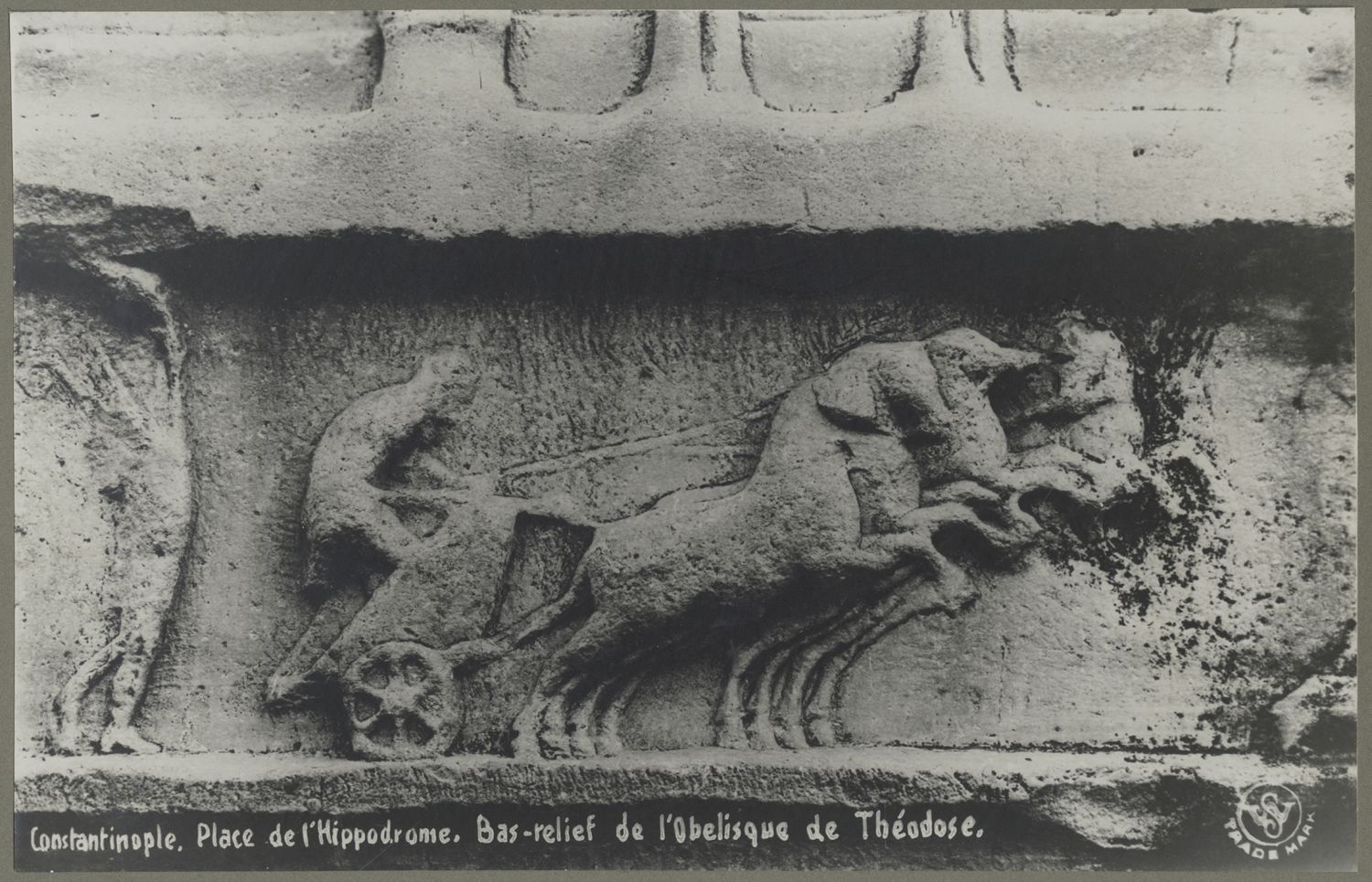 Detail of bas-relief on pedestal supporting obelisk.