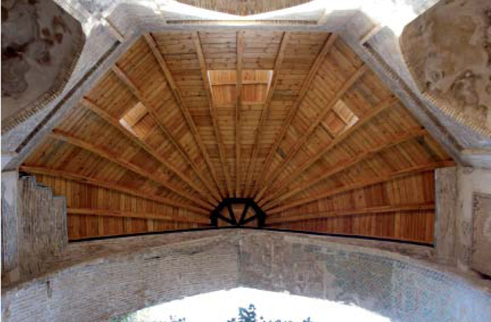 Underside of iwan and archway after stabilization and addition of timber cupola