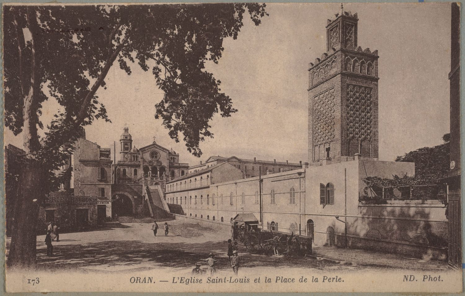 View of the square toward the church, mosque on the right.
