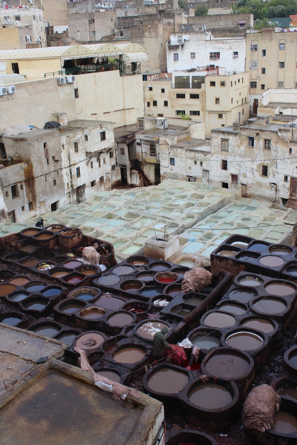 Elevated view of dye vats
