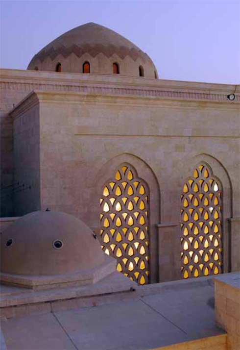 Lattice window detail on the exterior of the prayer hall