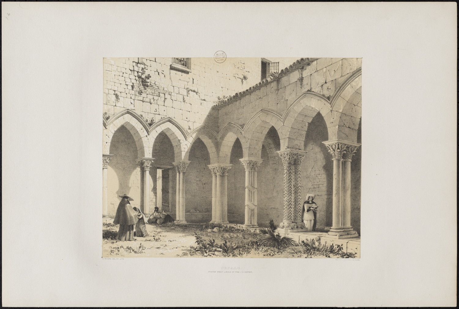 Lithograph of the northwest corner of the cloister