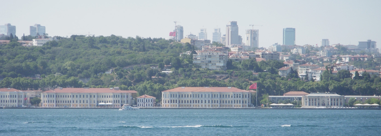 Exterior view of educational campus, seen along the Bosphorus