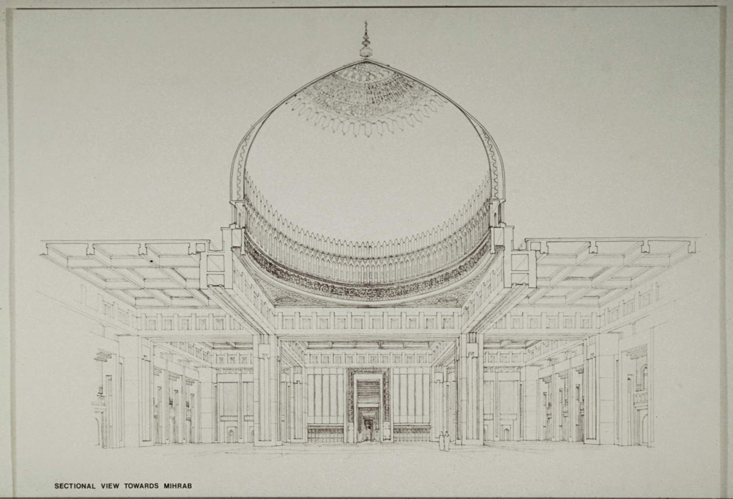 <p>Prayer hall: sectional view toward mihrab</p>