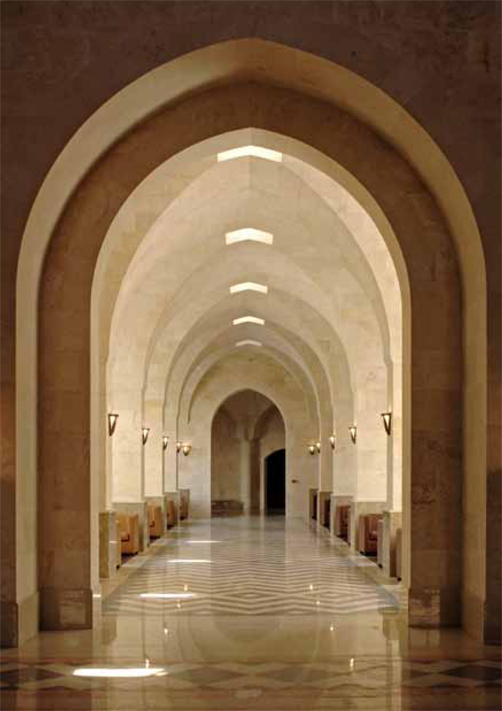 Arched passageway from the entrance lobby