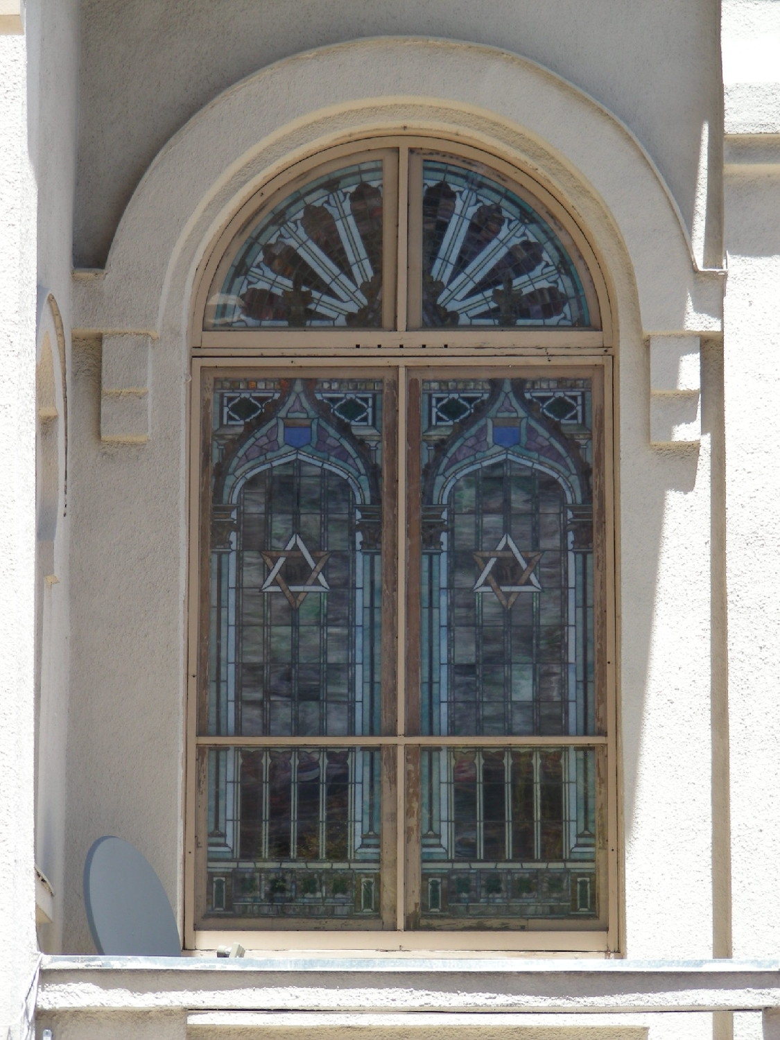 Exterior, detail of stained glass window