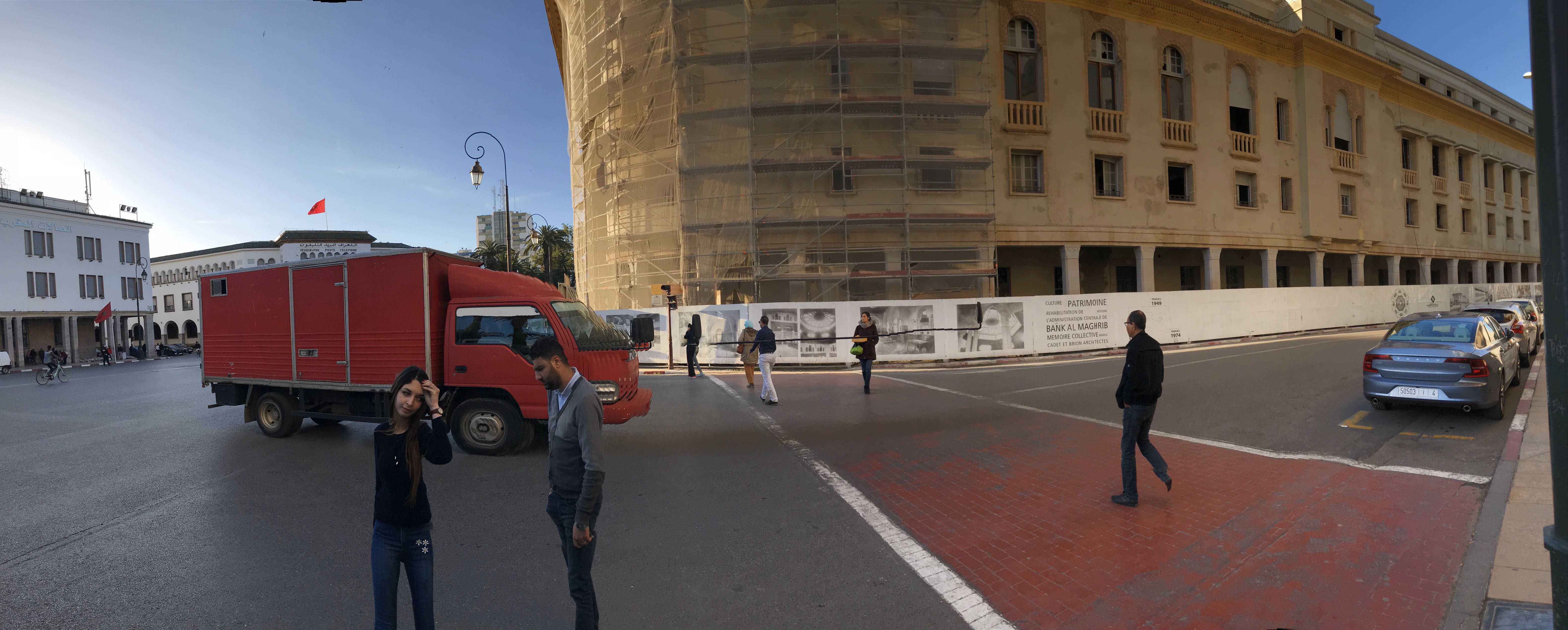 <p>Panoramic view of the Bank al-Maghrib during renovation</p>