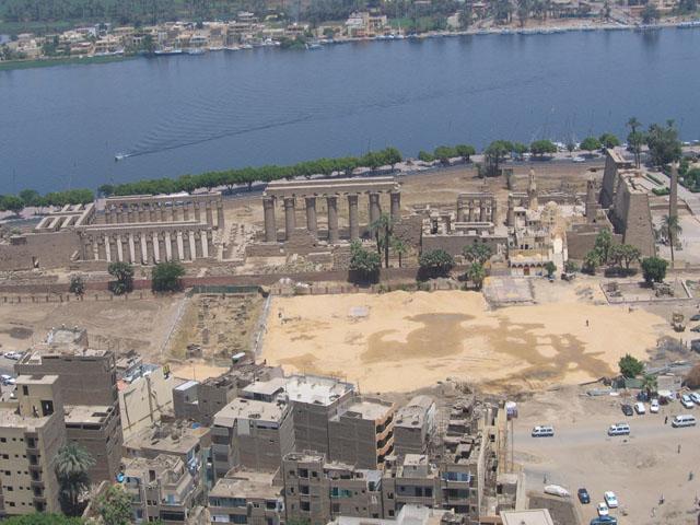 Eastern view of Luxor temple plaza (during construction)