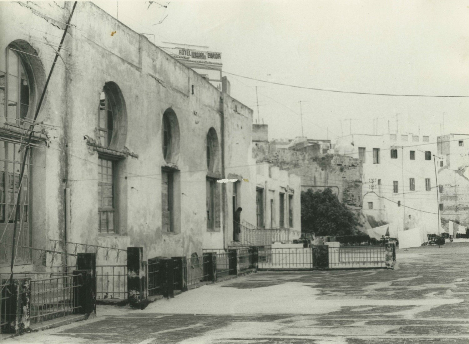 Facades along the terrace, viewed toward the medina walls on rue Portugal