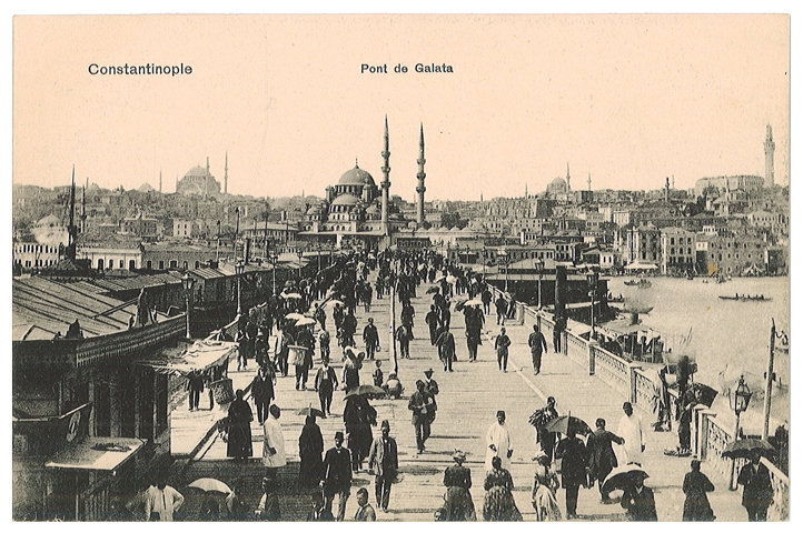 Istanbul, Galata Bridge, general view towards Yeni Valide Camii in Eminönü district. "Constantinople, Pont de Galata"