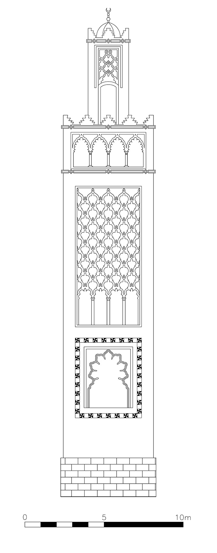 North elevation of the minaret, Based on Ravoisié (1851)