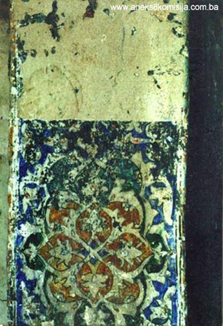 Wall paintings detail of Uzinovici Mosque Mihrab after restoration in 1990-1991