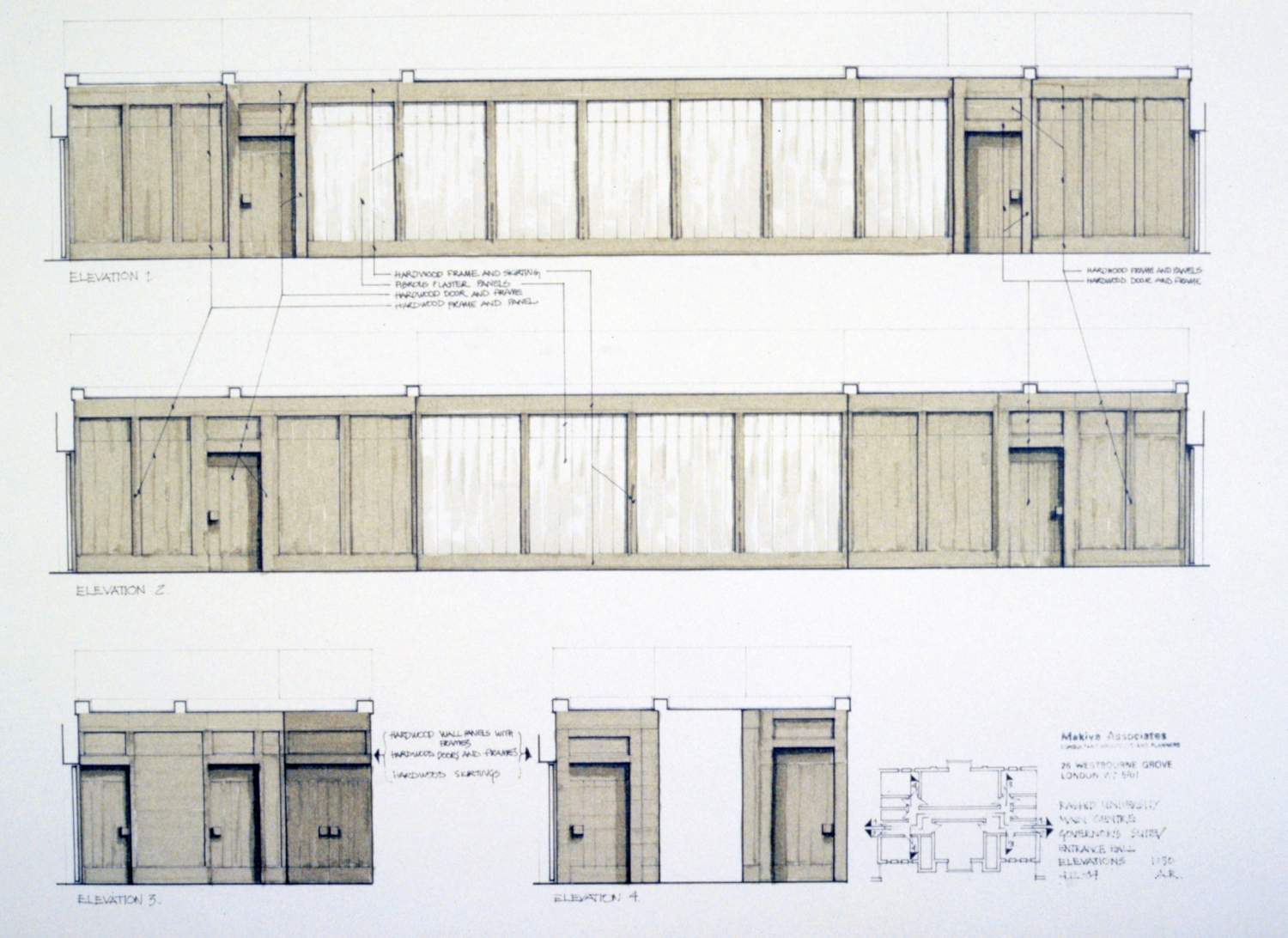 Main centre, governor's suite and entrance hall: elevations.