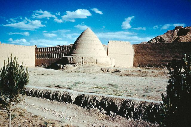 General view of a yakhchal in Kerman flanked by shade walls