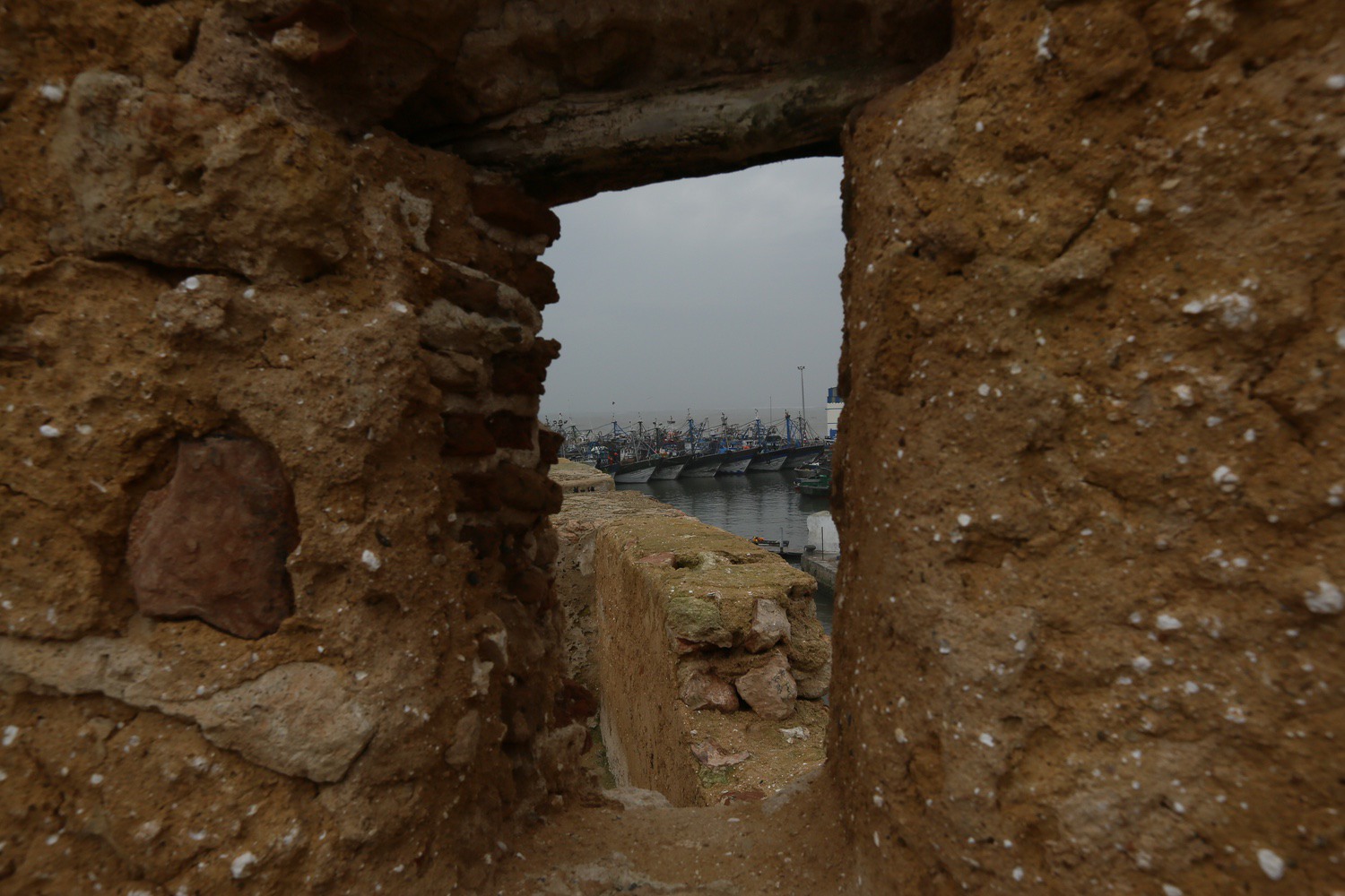 View toward the port through a window in the city walls