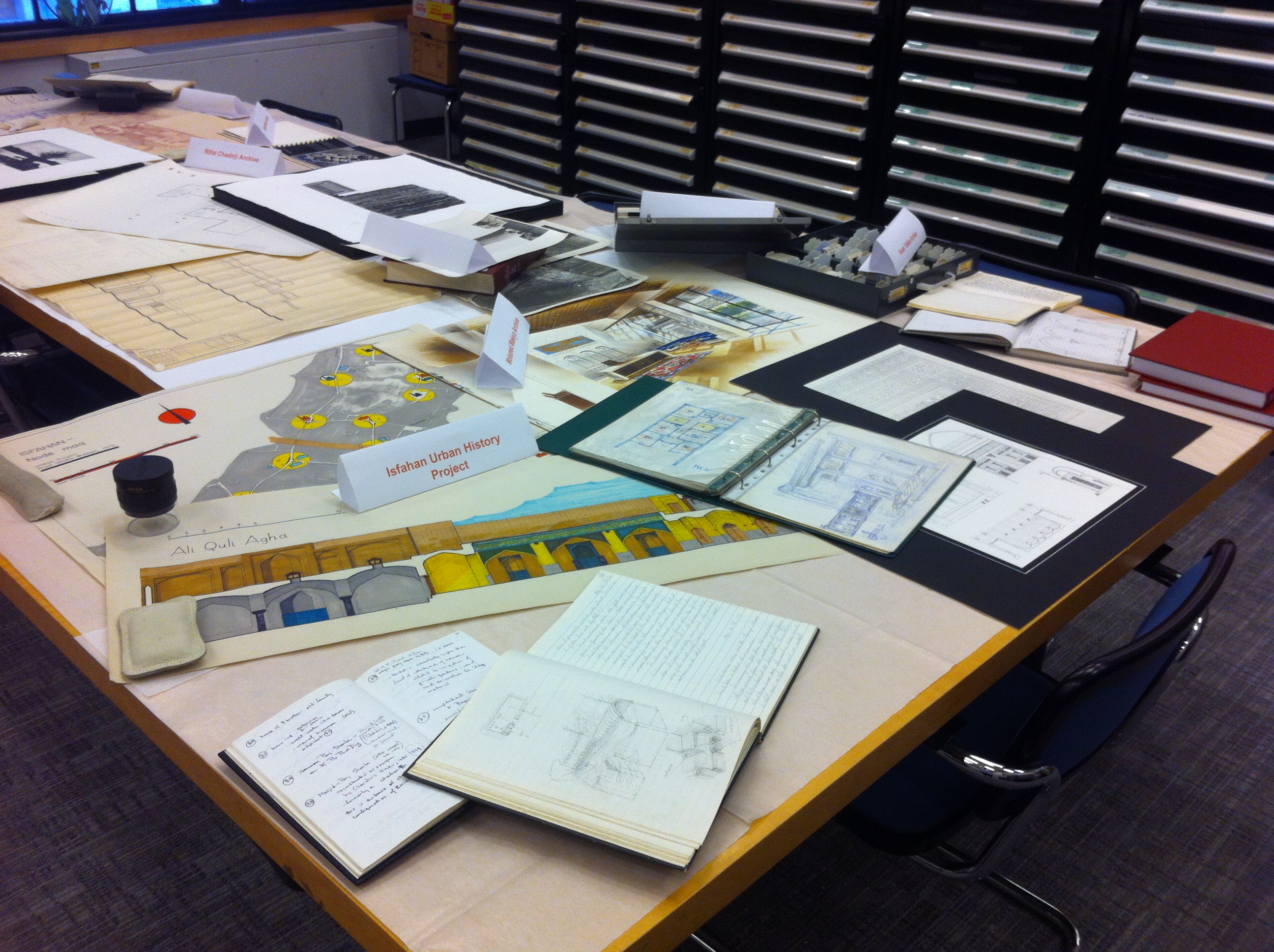 Archives on display at the Aga Khan Documentation Center at MIT Libraries