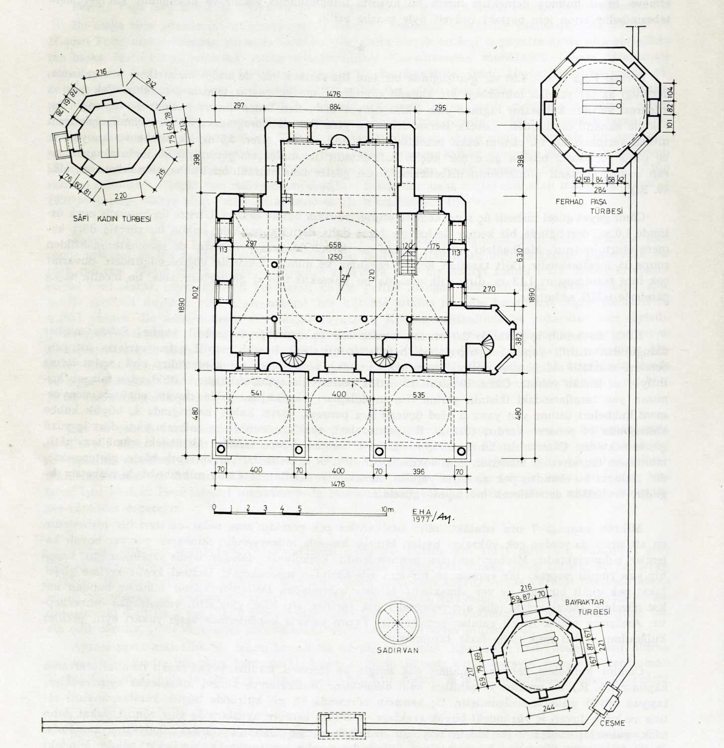 Ferhad Pasha mosque complex, plan by Ekrem Hakki Ayverdi, 1977.