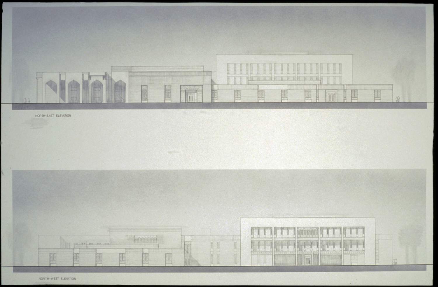 Central administration building: northeast and northwest elevations.
