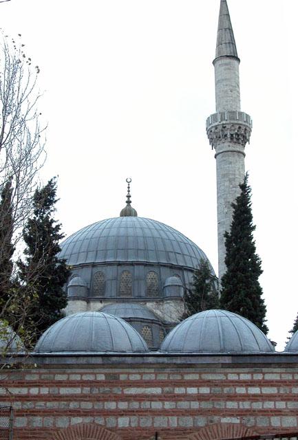 Partial exterior view of the minaret with the domes