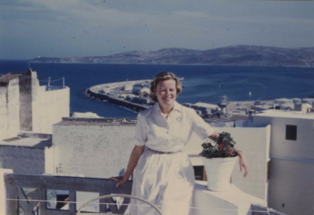 Sophia Gates on the terrace of her residence, overlooking the Tangier port