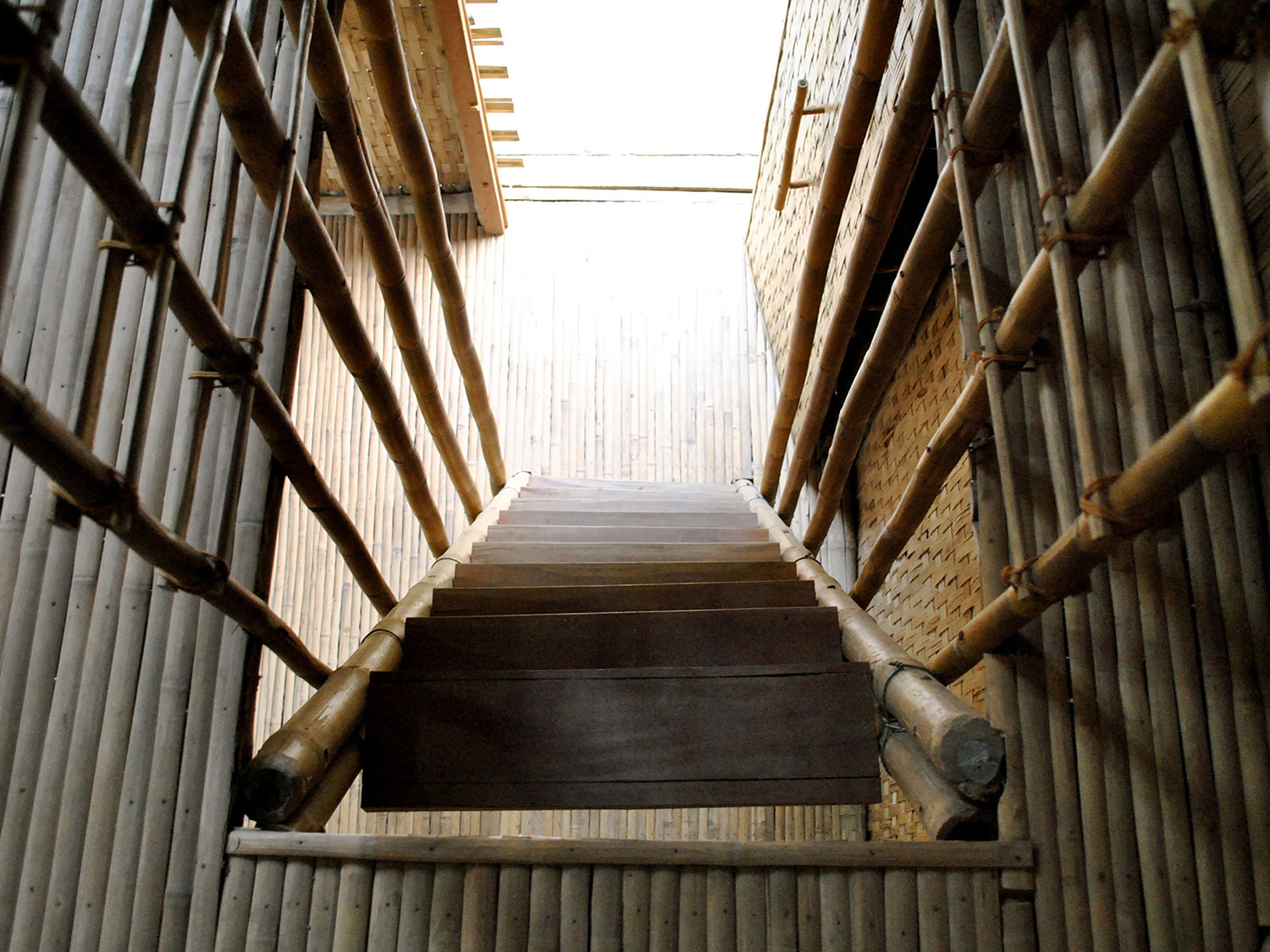 Interior view of bamboo stairs  