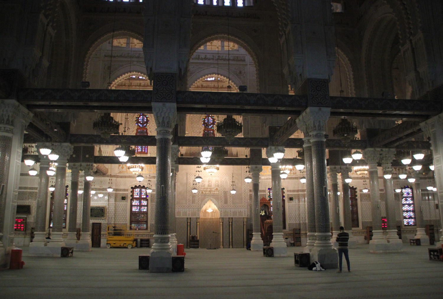 <p>Interior view of the main prayer hall, toward the mihrab</p>