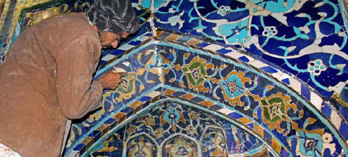 The colour tiled decorations of the Shrine were cleaned and restored as part of the process