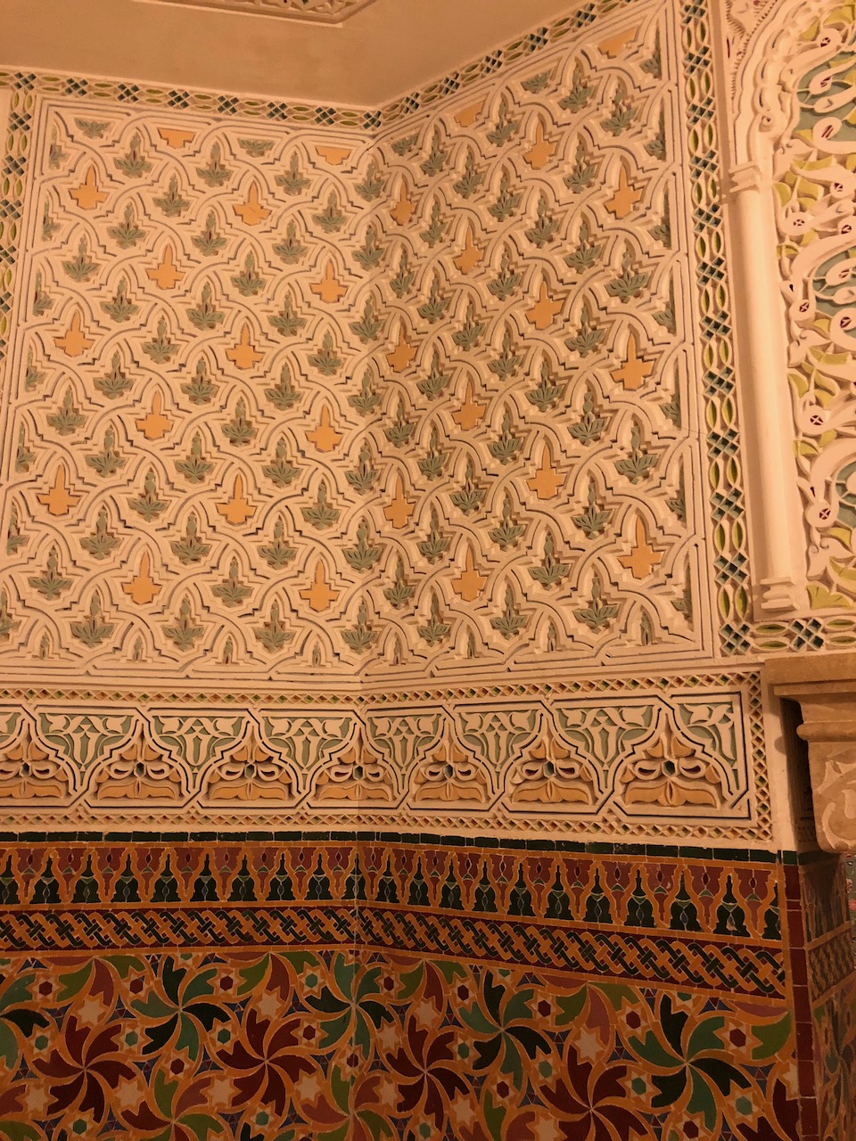 Interior, detail view of stucco decoration.