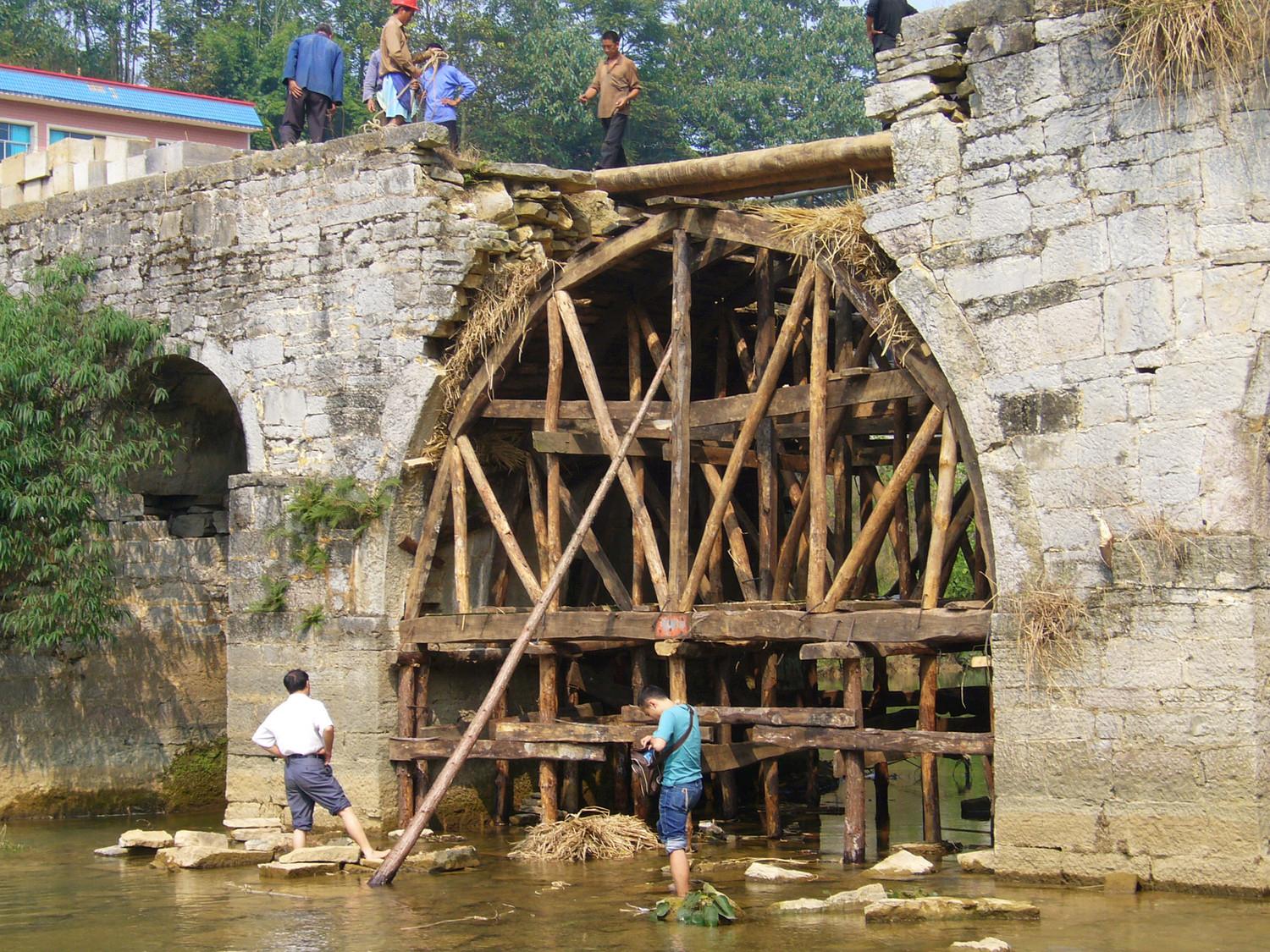Bridge during construction with scaffolding