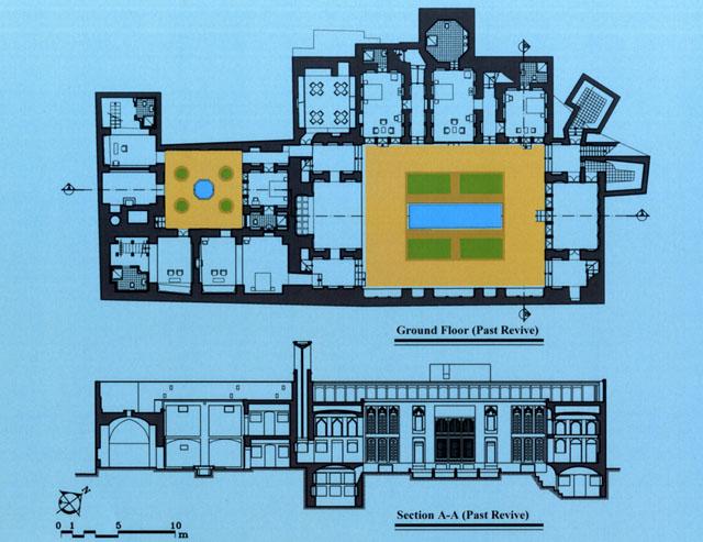 Plan and section drawing of Malek Zadeh House after reviving