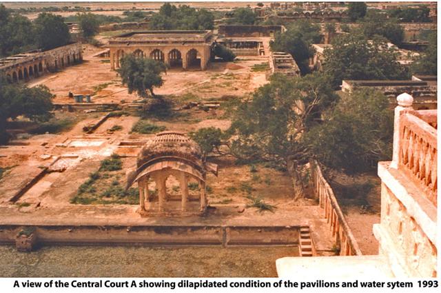 View of the central court showing dilapidated condition of the pavillions and water system