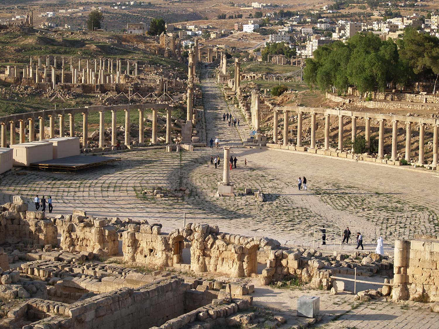Northeast view of Oval Plaza and Cardo Maximus; Agora on left in background