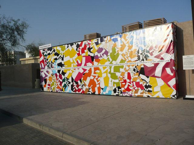 Display of an art work in parking place in Al Bastakia