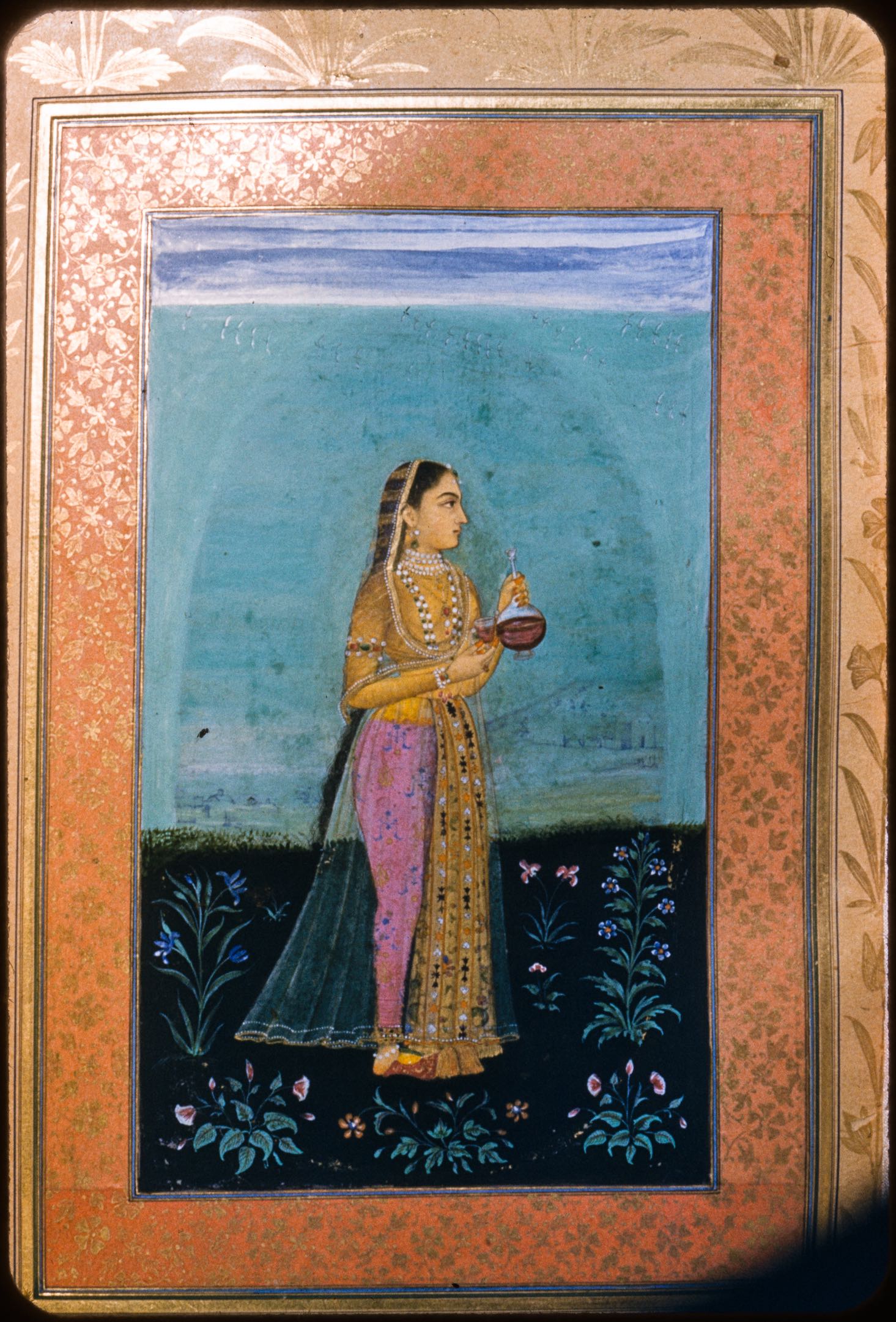 Girl holding a glass and cup, f. 30v from the Dara Shikoh Album (British Library Add. Or. 3129)