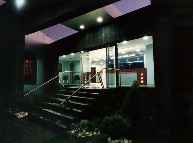 Main entrance, night view