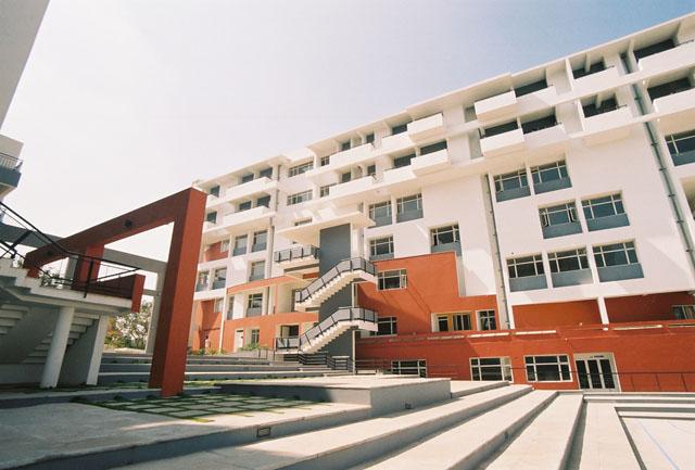 Law and hostel block as seen from play area