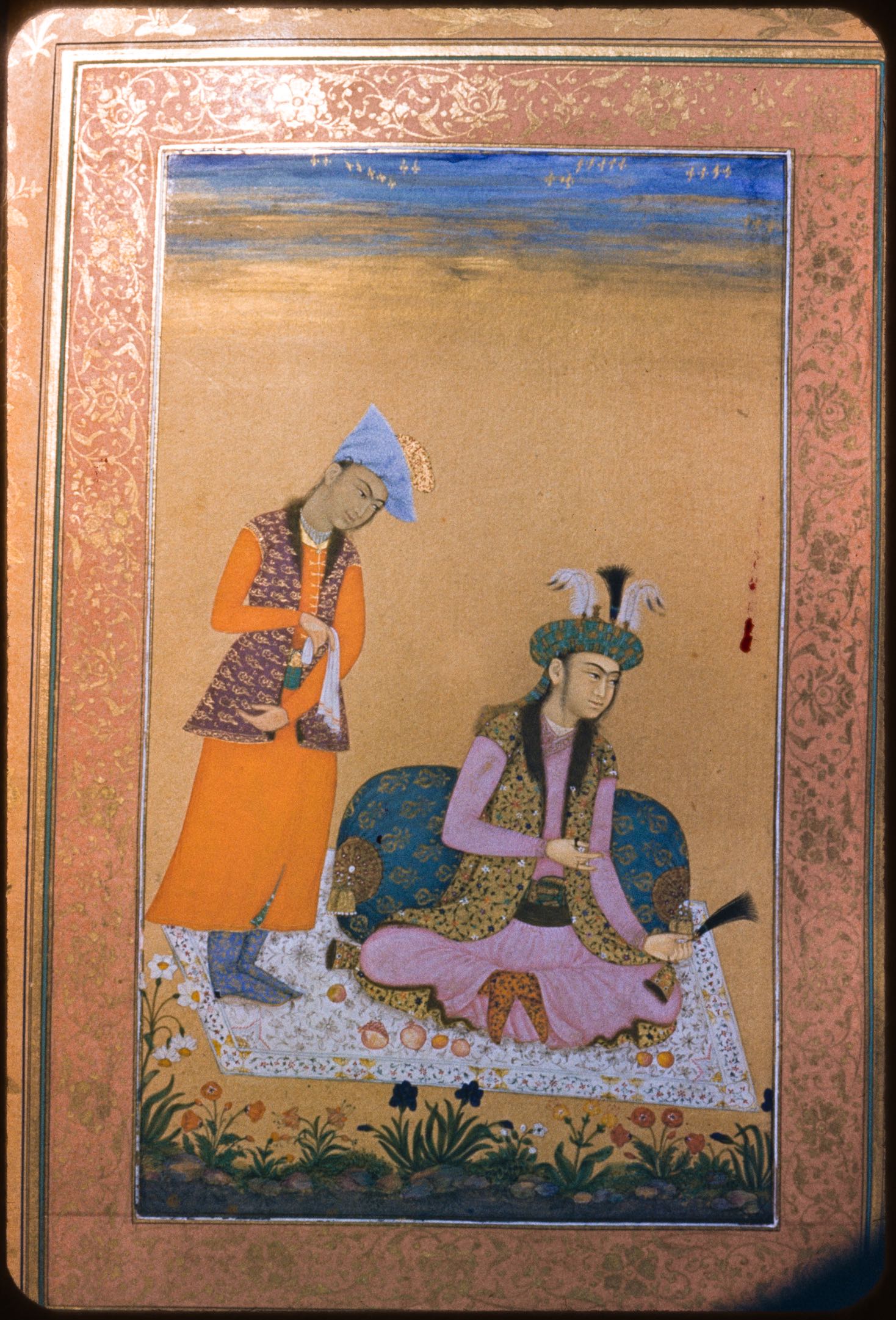 Prince and attendant seated on a white carpet, f. 22 from the Dara Shikoh Album (British Library Add. Or. 3129)