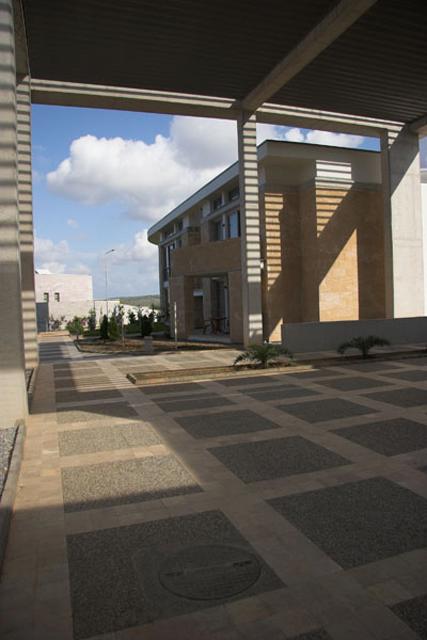 METU North Cyprus Campus Staff Housing - View from public spaces with shading device through apartment block