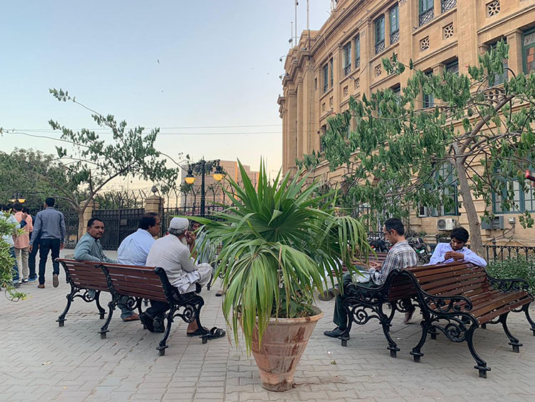 <p>People enjoying EDR renovation and open space</p>