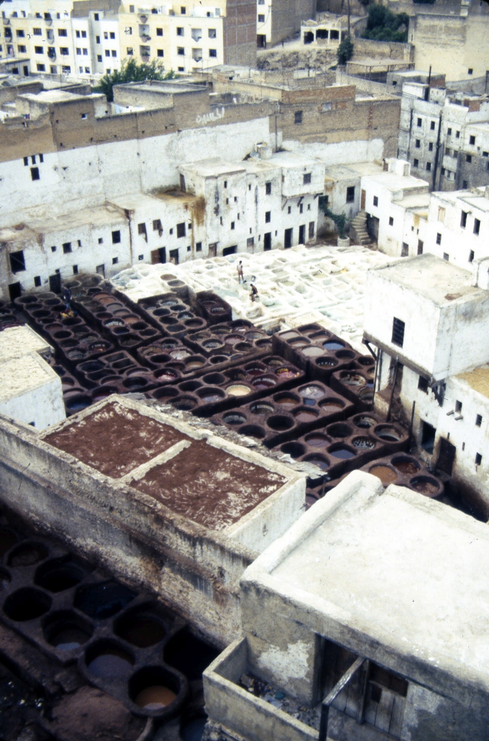 Bird's-eye view of dye vats and surrounding buildings